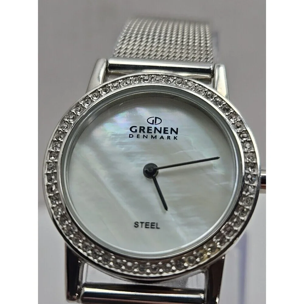 Grenen Denmark M34SSSW Womens Quartz Mesh Steel Watch Crystal Bezel New Battery